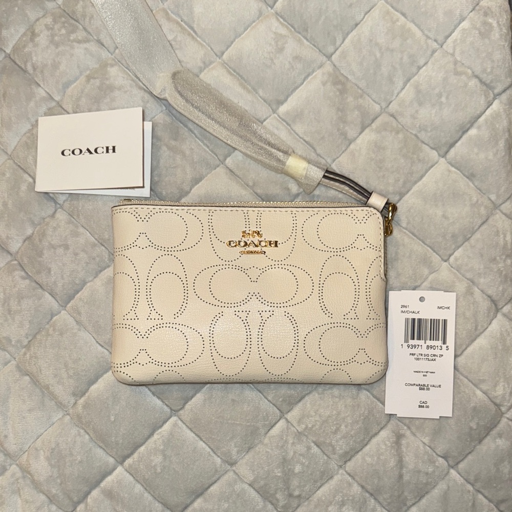 Coach Off-White Wristlet with Gold Accents